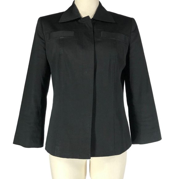 Studio Liz Claiborne Size 8 Black Button Front Blazer Jacket 3/4 Sleeves Stretch - Picture 1 of 9